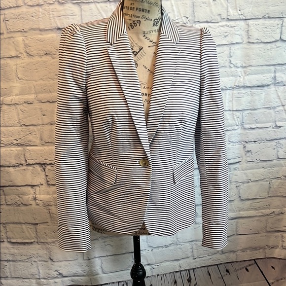 J. Crew Jackets & Blazers - J. Crew Schoolboy Blazer Striped Blue & White Size 4 One Button Shoulder Pads